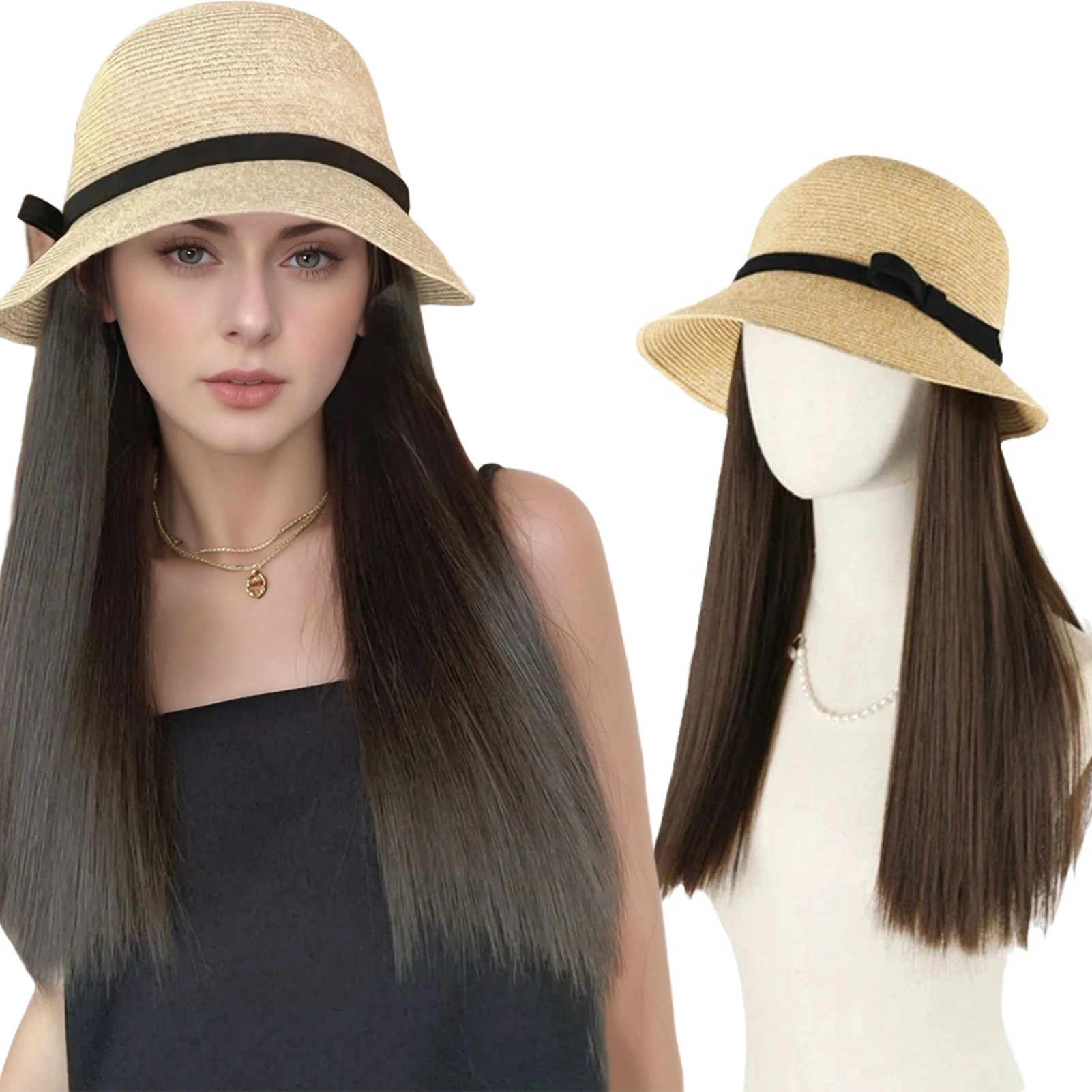 Chapéu de pescador de verão peruca para mulheres aparência natural perucas respiráveis chapéus para compras ou outras atividades ao ar livre dropshipping