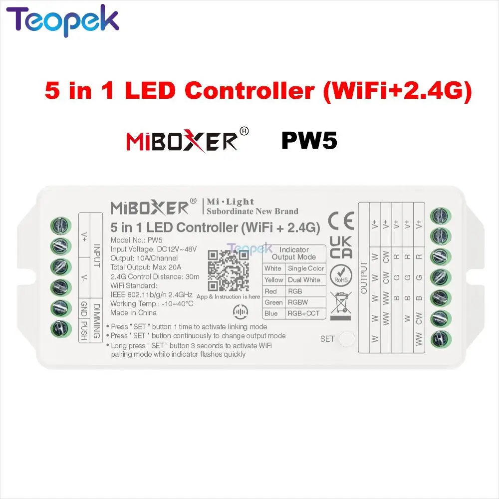 Miboxer WiFi+2.4G LED Controller SW2 PW2 HW2 2IN1 SW5 PW5 PW5 5IN1 12A 20A 30A Tuya APP Music Voice Control image 3