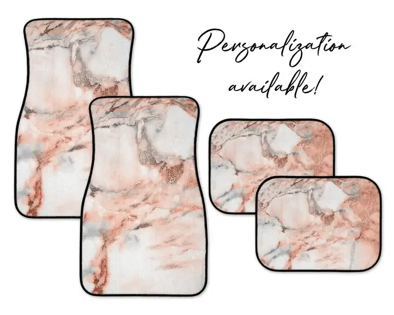 Glitter Rose Gold Marble Car Mats, Personalization Available