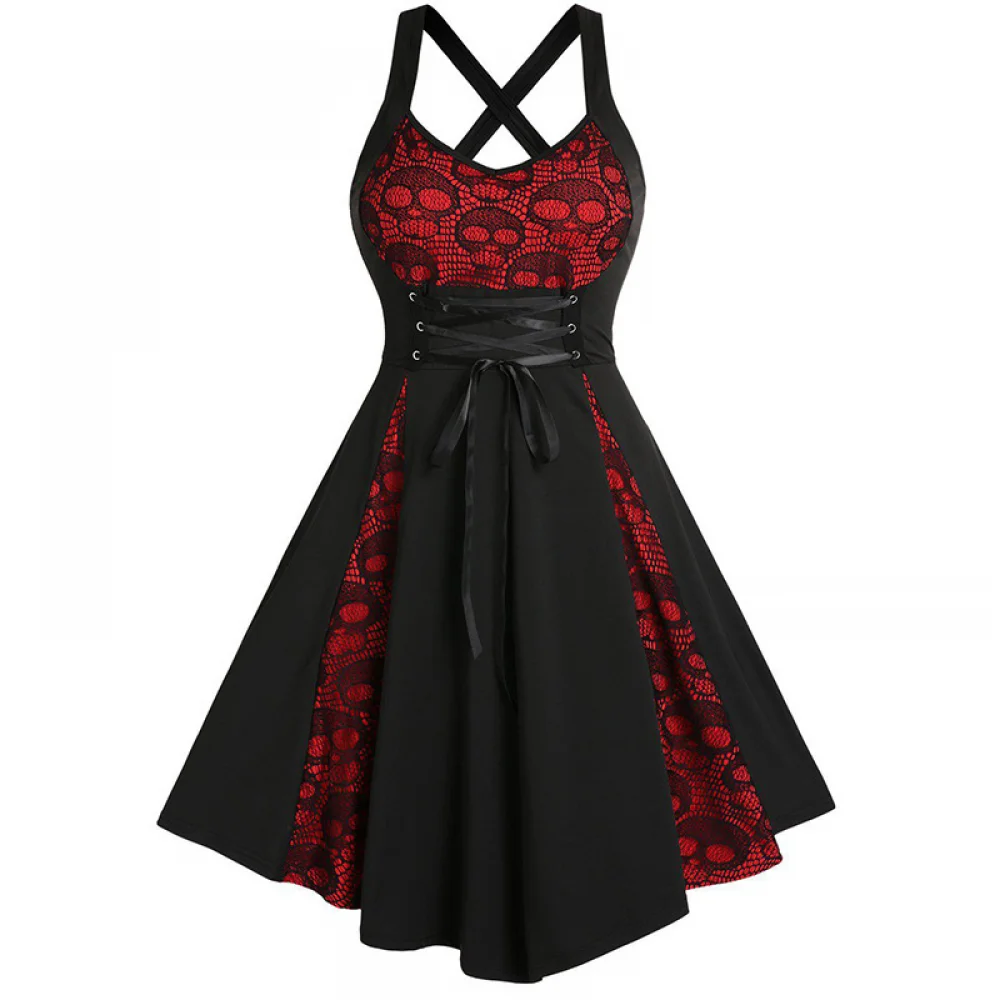 Womens 50S Plus Size Dresses Sleeveless Wrap V-Neck Gothic Vintage 50S Party Maxi Dress