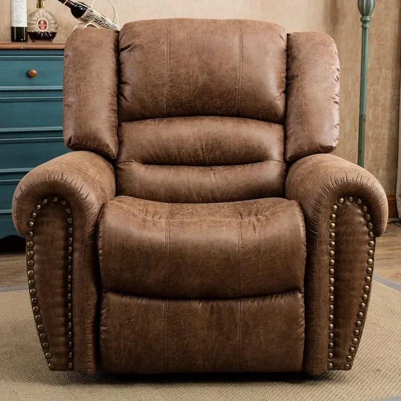 Leather Recliner Chair, Classic and Traditional Manual Recliner Chair with Comfortable Arms and Back Single Sofa for Living Room