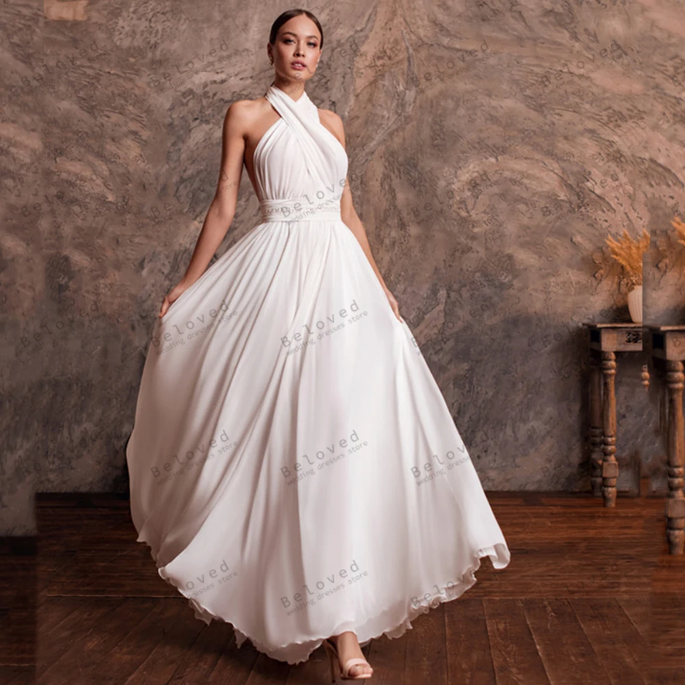 

Chiffon Simple Wedding Dresses For Women 2024 A-Line Charming Bridal Gowns Sleeveless Floor Length Robe Pretty Vestidos De Novia