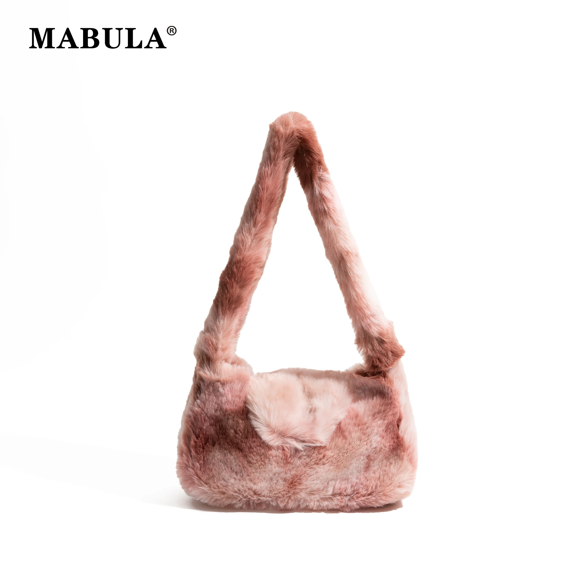 

MABULA Winter Fluffy Soft Hobo Handbag Girls Cute Pink Phone Purse Fashion Shopping Bag Simple Casual Underarm Shoulder Bag