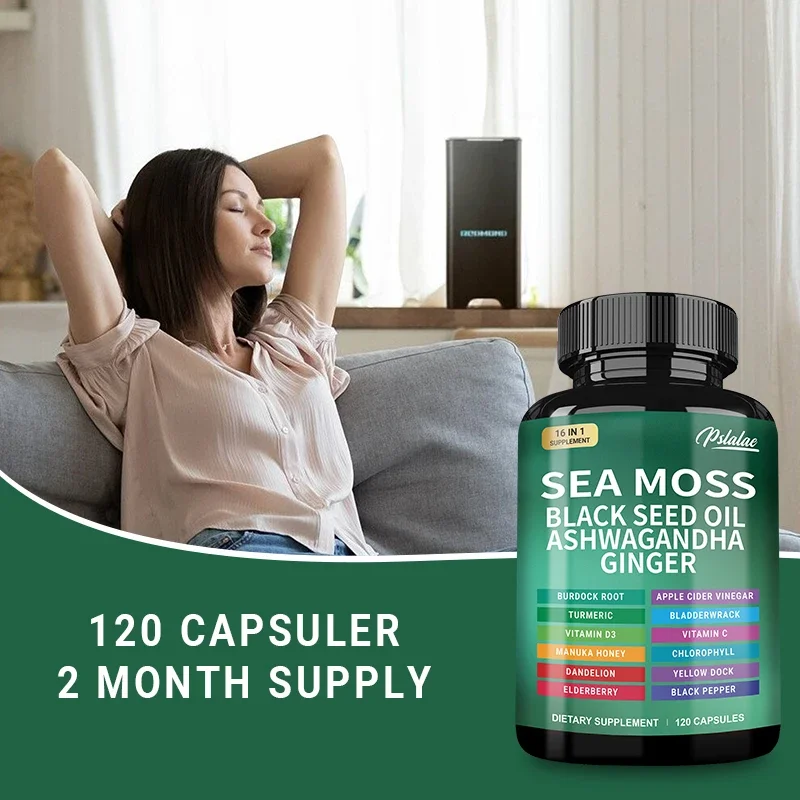 Sea Moss | Black Seed Oil | Ashwagandha | Ginger - Digestive Support, Promotes Bone and Joint Health, Non-GMO