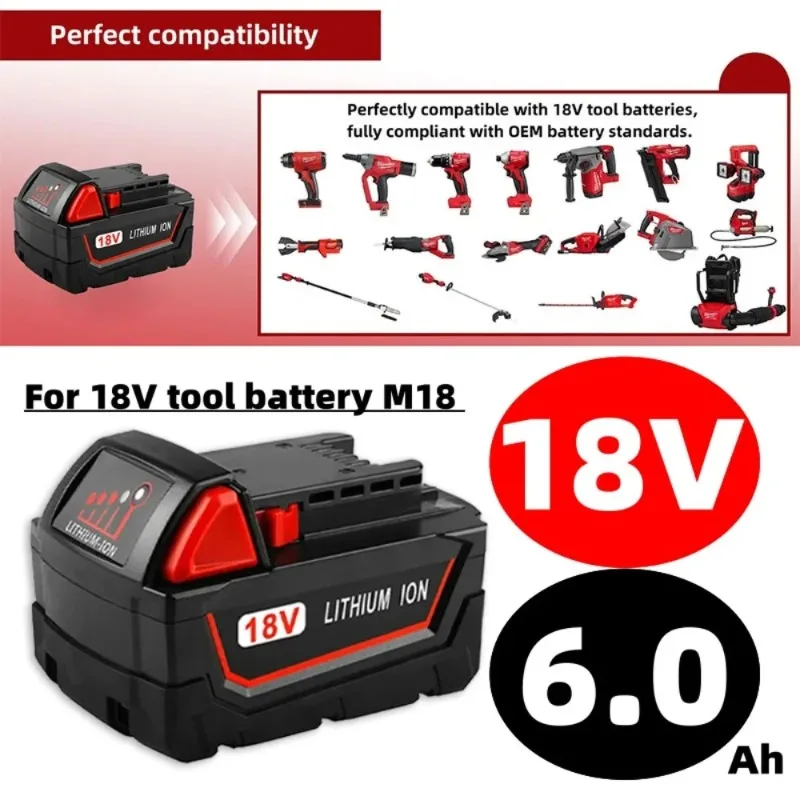 💯-ミルウォーキー-18v-コードレスツールバッテリー-m18b5-xc-リチウムイオン電池-48-11-1815-2604-20-48-11-1850-48-11-1860-など-6000mah