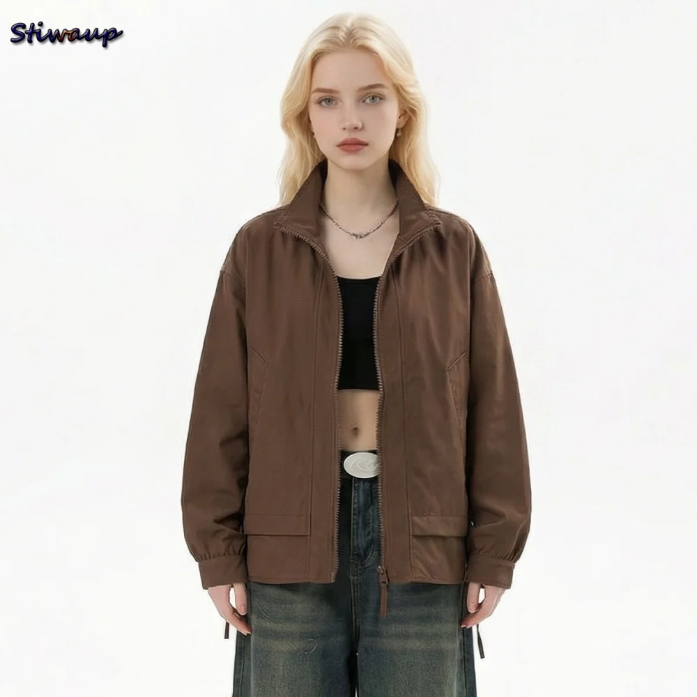 

Women's Spring Jackets Patchwork Faux 2 Piece Stand Collar Women's Trench Coat Windbreaker Jacket Woman Spring New in Outerwears