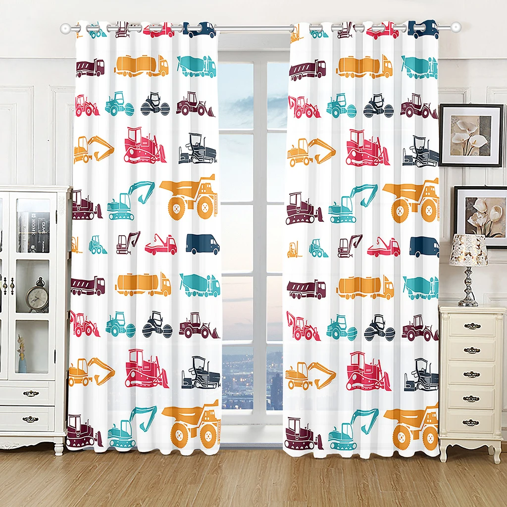 2pcs Cute Cartoon Car English Letters Kids Boy Curtains Window Treatment for Bedroom Office Kitchen Living Room Study Home Decor