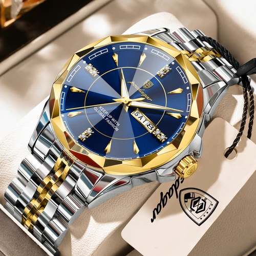 Imagen 2 del producto Reloj de lujo POEDAGAR para hombre, resistente al agua, luminoso, con fecha, día de la semana, reloj de cuarzo, acero inoxidable, moderno, reloj de pulsera para hombre.