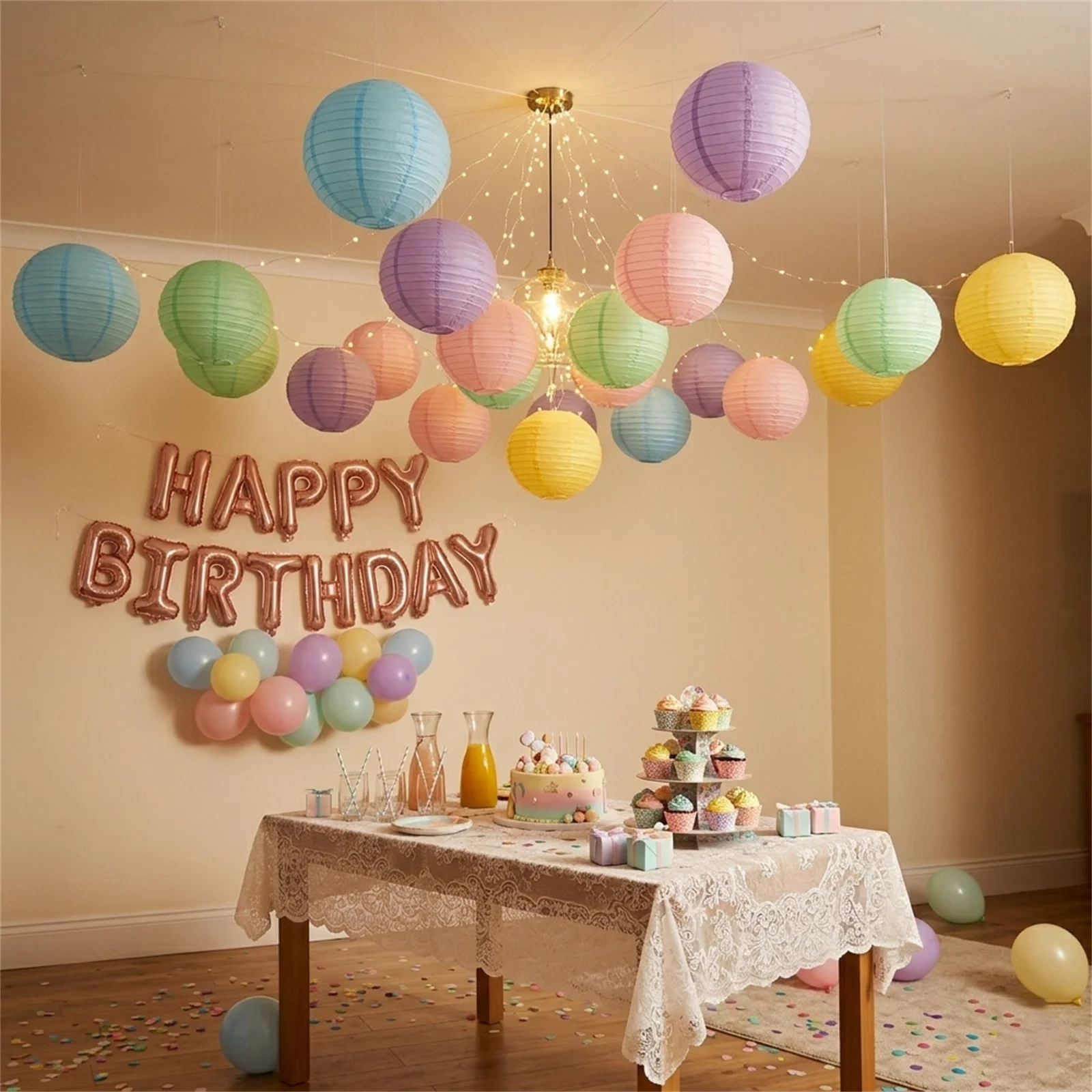 20er-Pack Pastell-Papierlaternen Regenbogen Mehrfarbig Hängedekoration für Babyparty Geburtstag Hochzeit Brautparty 6" 8" 10" – Detail 4