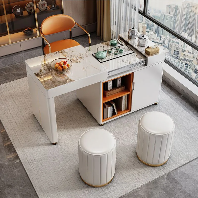 Light luxury tea table kettle integrated table movable and retractable multi-functional rock slab and chair