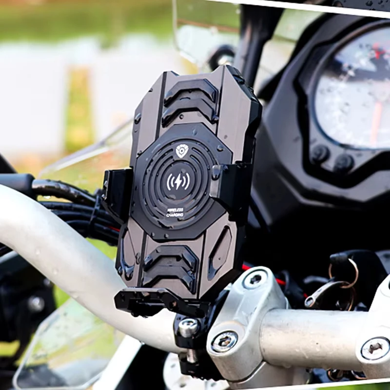 Future Eyes E10 Sliver Shell Motorcycle Navigation Holder 15W Wireless Charger Safety Riding Bracket Waterproof Shockproof