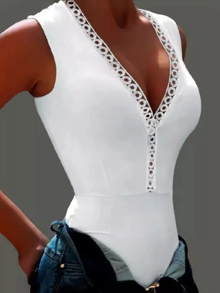 New Fashion Summer Casual Sexy Contrast Lace senza maniche Tank body Top abbigliamento femminile abiti