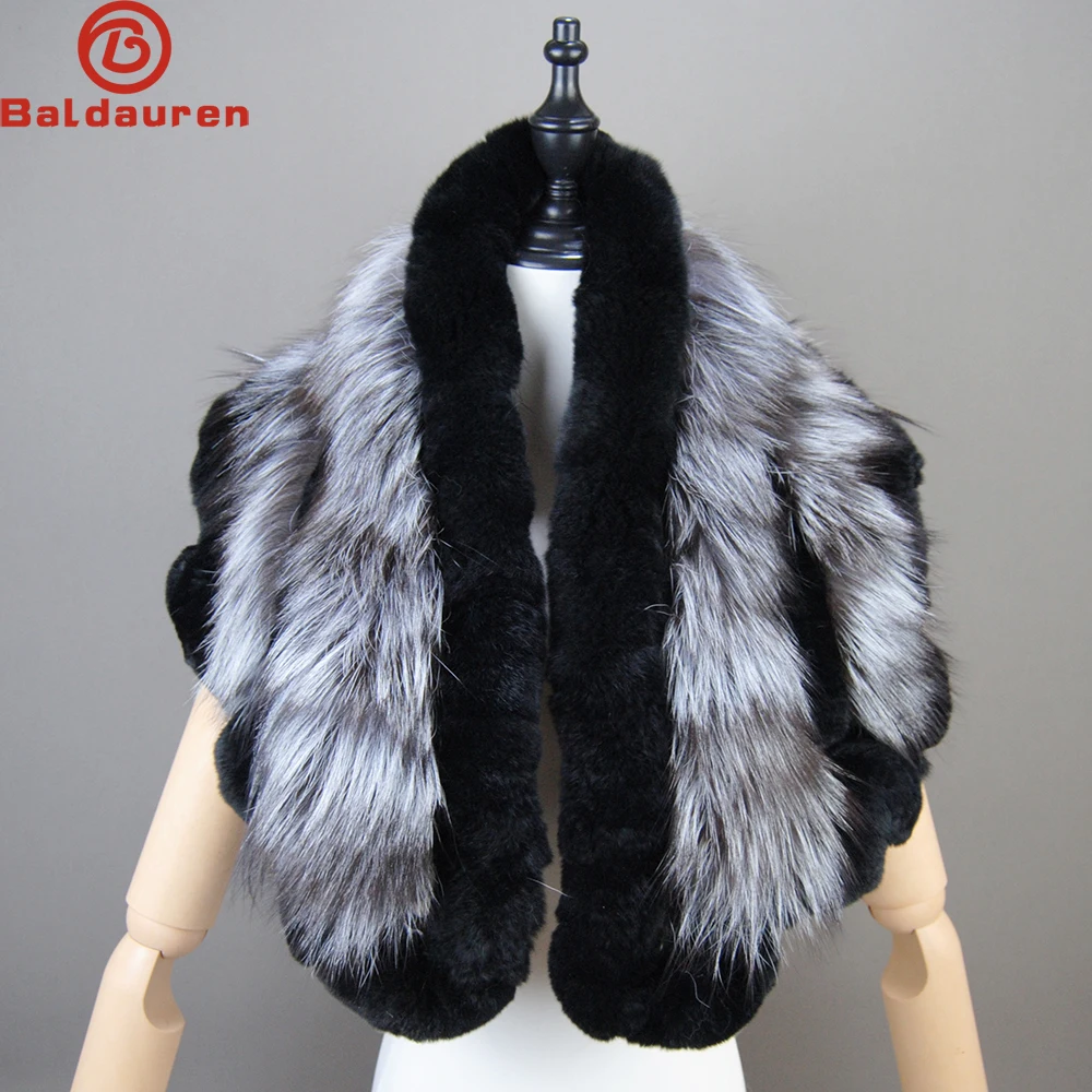 

Genuine Rex Rabbit Fur Scarf With Fox Fur Women Winter Warm Scarves Trendy Elegant Natural Rex Rabbit Fur Ring Scarves Female