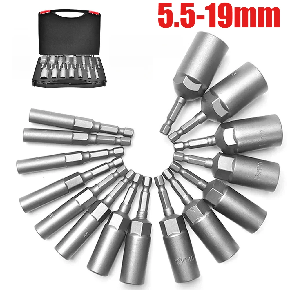 Conjunto de Soquetes Sextavados de 5.5mm-19mm, Pontas de Chave de Fenda, Conjunto de Ferramentas Elétricas, Kits de Bits e Chaves de Soquete