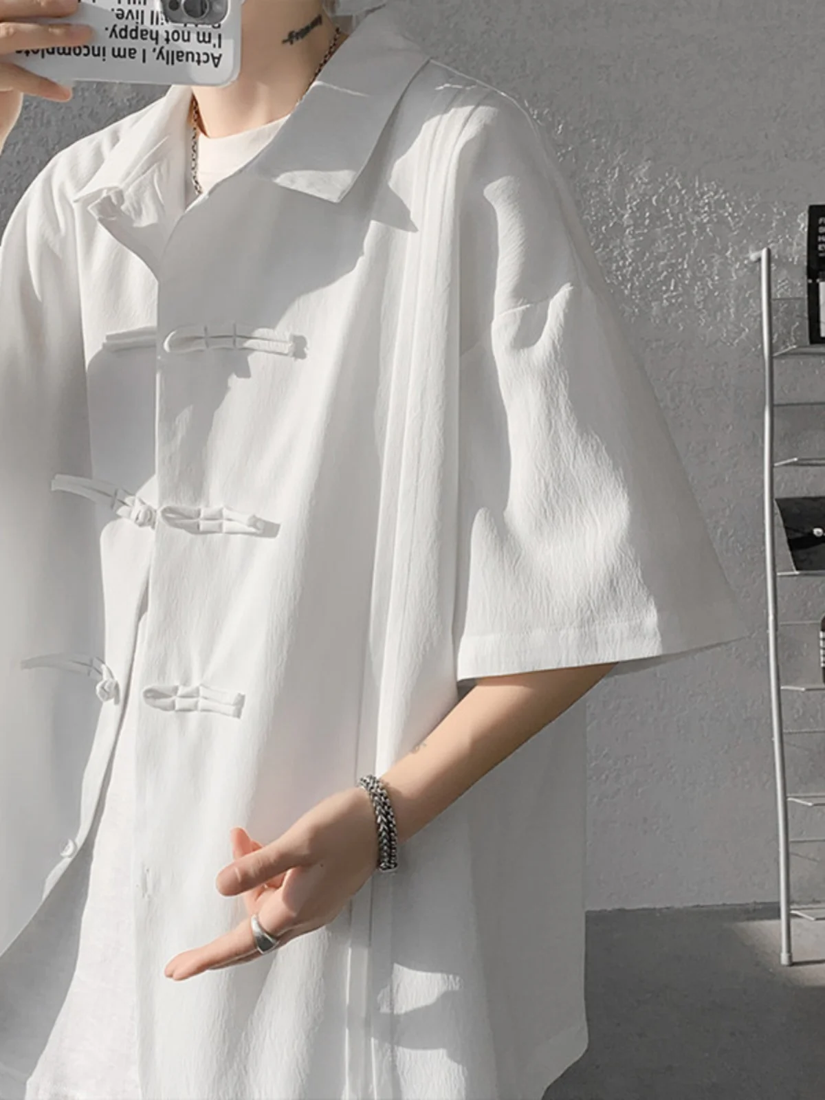 

New Chinese Style Men's Short Sleeve Shirt Summer Thin Drapey Five Sleeve Top Wind Button Tang Suit Shirt Jacket Breathable L...