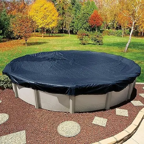 24 Ft Round Economy Above Ground Pool Winter Cover | Heavy-Duty - 8 Year Year Warranty, UV-Resistant Tarp with Cable &