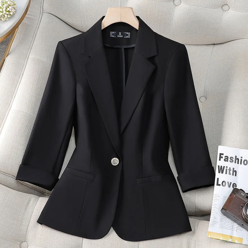 Blazer feminino casaco 2025 primavera verão coreano senhoras terno de escritório jaqueta de manga média terno profissional feminino topos outerwear