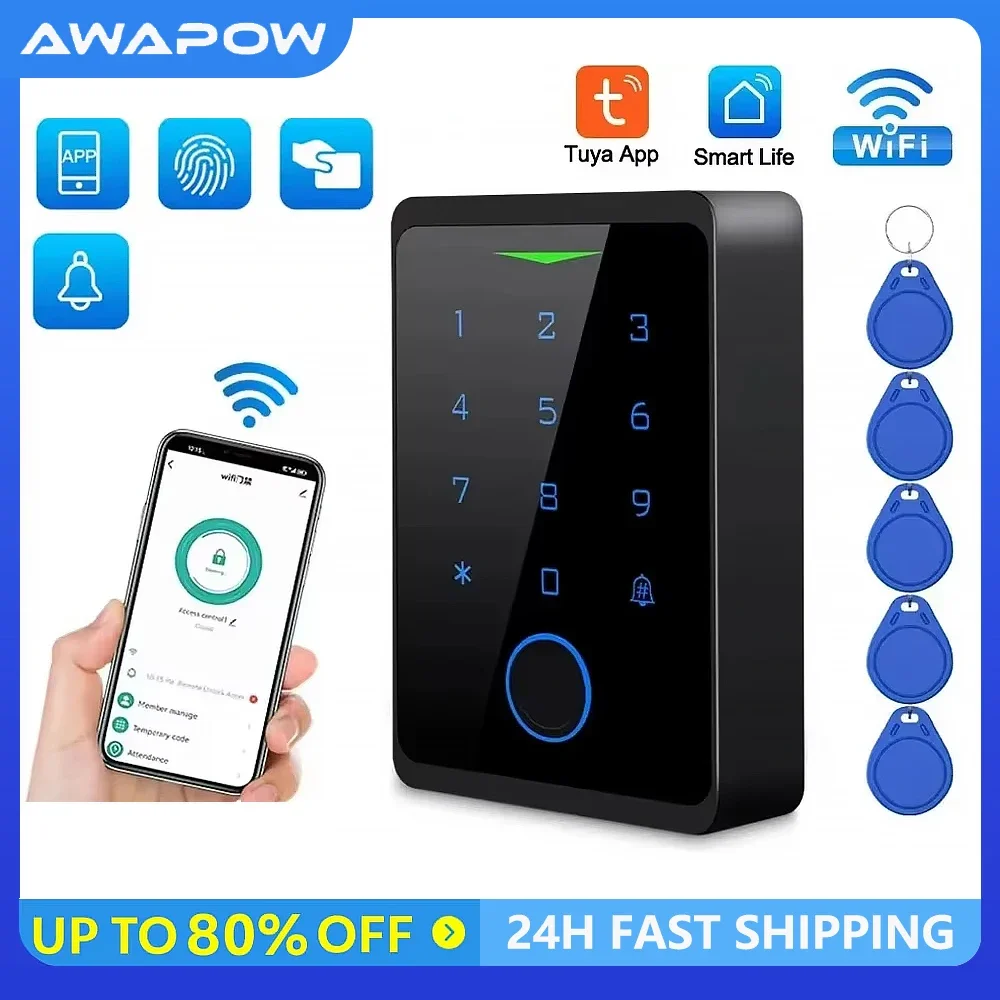 

Комплекты контроля доступа Awapow Tuya CF1-2.4G Wi-Fi, система контроля доступа к двери, водонепроницаемый цифровой электронный замок с отпечатками пальцев