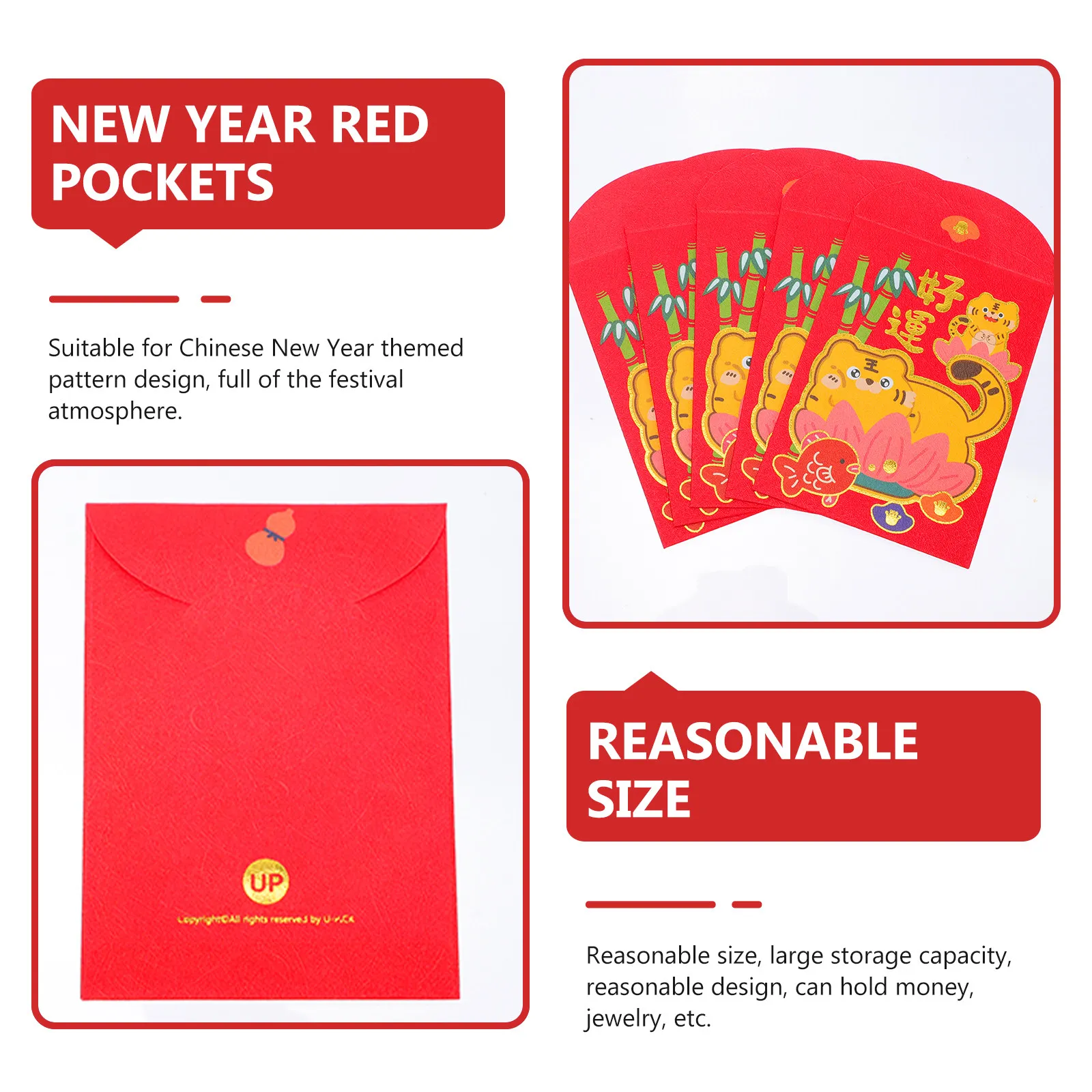 18Pcs Tiger Year Red Envelopes 2022 Chinese New Year Red Packets Premium Paper Festive Bags Spring Festival Props Cartoon