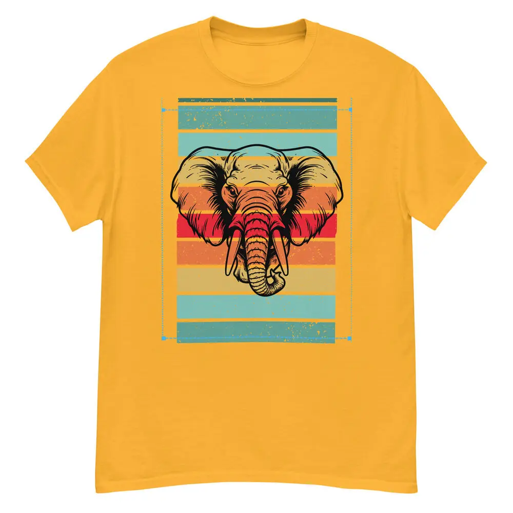 Elephant Head with Tusk Men's/Women's classic tee Retro Sun T-shirt High Quality 100%Cotton Short Sleeve