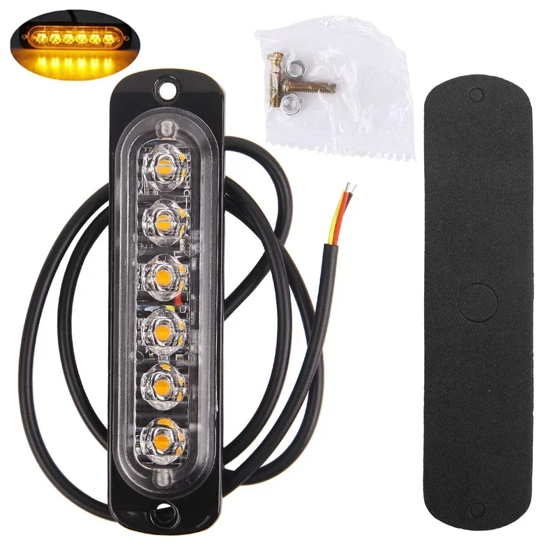 6 LED Truck Car Warning Lights Yellow White Blue Strobe Light Emergency Flashing Lamp 12-24V High Bright Lights