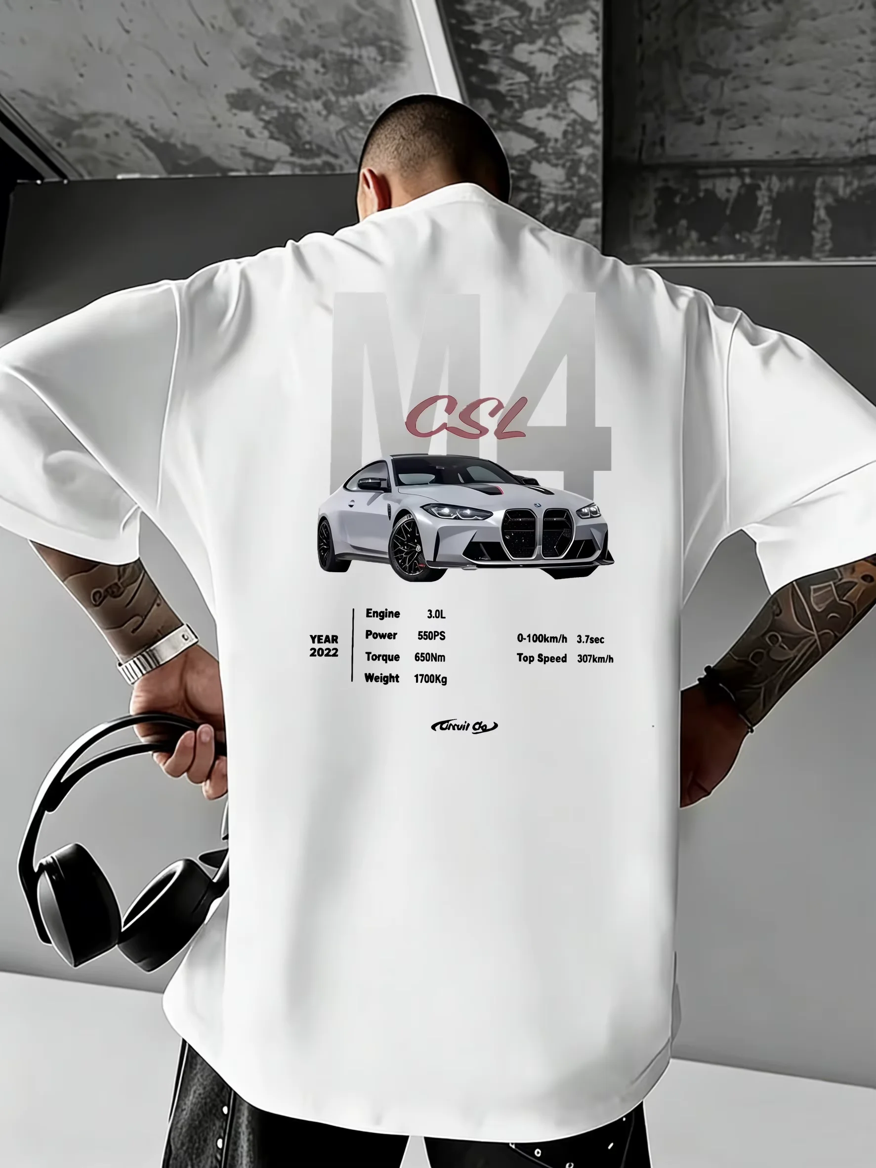 Stylish Automotive Enthusiast Tee Featuring White M4 CSL Car Art and Bold Text 100_ Cotton Men's T-short