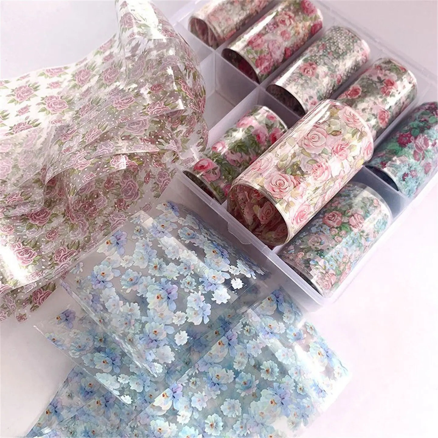 10 Rollen/Box Rosenblüten-Nagelfolien Multiflora Transferpapier Aufkleber Nagelkunst-Sticker Blumenmuster DIY Maniküre Nageldekoration – Detail 9