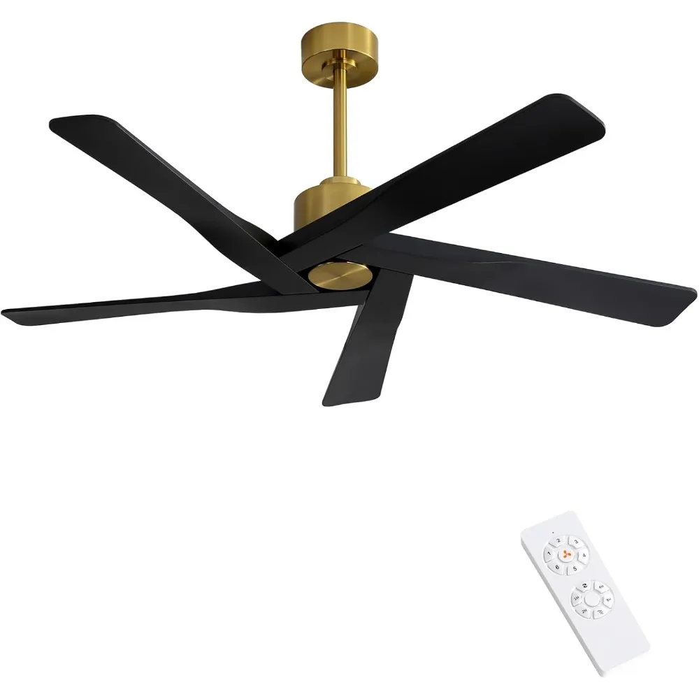 

64" ABS DC Ceiling Fan No Light, 5 Blade ABS Plastic Ceiling Fan with Remote, 6-Speed Reversible DC Motor, Brass and Matte Black