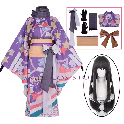 Anime Akemi Homura Cosplay Kimono Puella Magi Madoka Magica Costume Printed uniform Dress Wig Set Party Play Outfit for Women