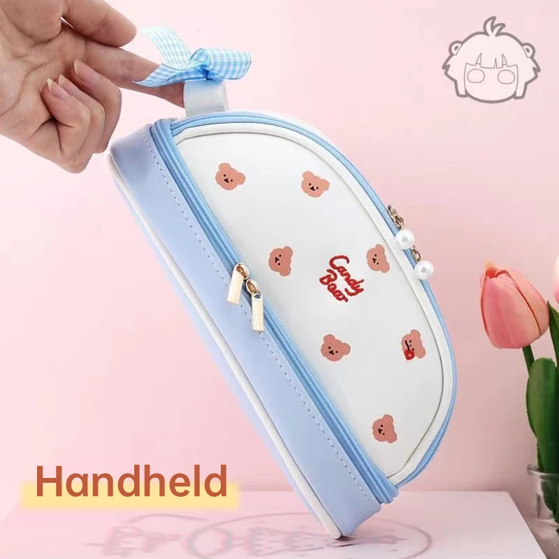 Cute Heart Strawberry Pencil Case Large Capacity Kawaii Pencil Bag Stationery Items School Supplies Pen Holder for Kids Gifts