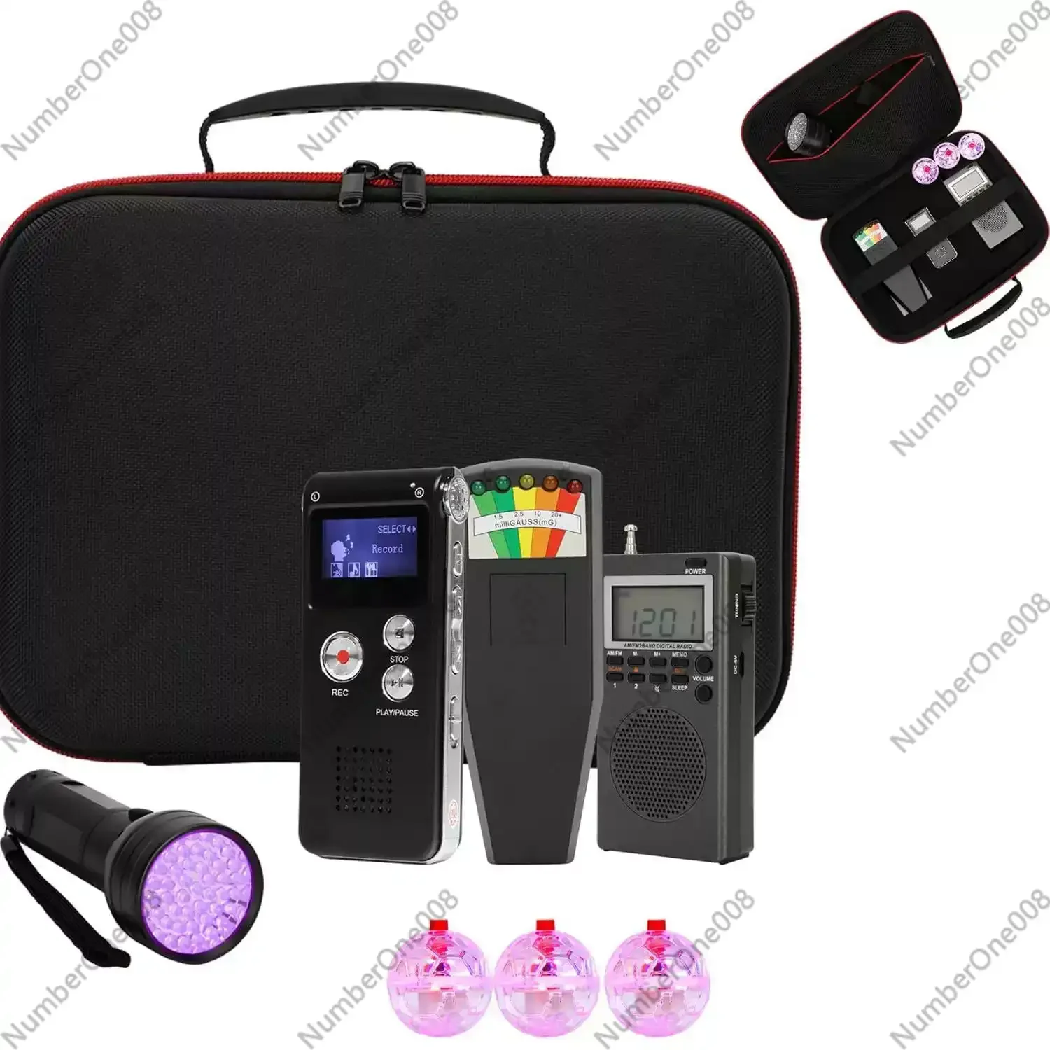 Kit de Detección de Campos Electromagnéticos de 9 Piezas, Caja de Investigación Paranormal con Grabador para Investigación de Campos Electromagnéticos