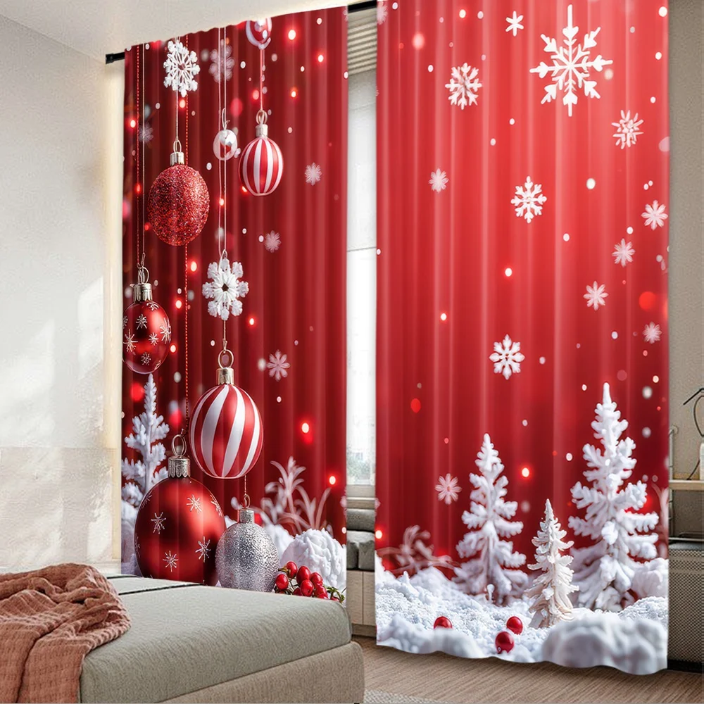 2 Stück 2D-Flachdruck Beliebte Weihnachtsvorhänge Festliche Wunderland Digitaldruck-Polyestervorhänge Familie Party Dekoration Verwendung
