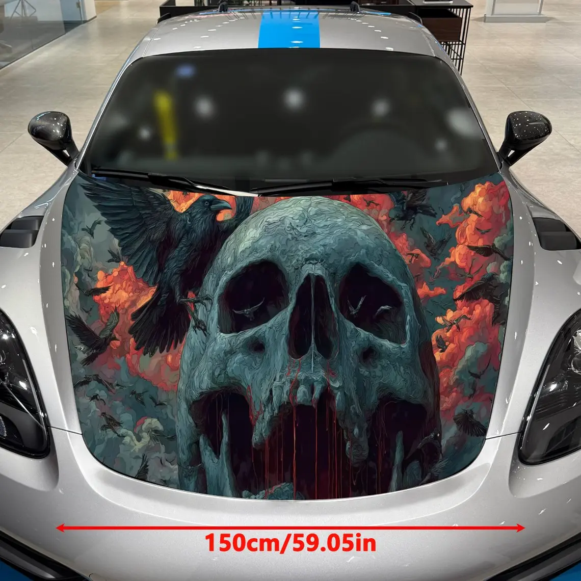 Crow skeleton Car hood packaging sticker, PVC material, self-adhesive waterproof, anti-slip paint, car exterior decoration acces