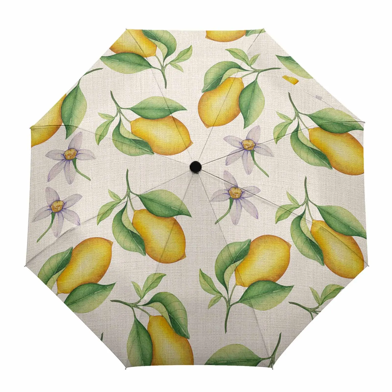 Lemon Watercolor Country Style Automatic Umbrella Portable Folding Sunny and Rainy Umbrella Women Parasol Umbrella