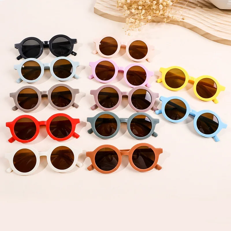 New Fashion Round Frame Candy Colored Sunglasses For Baby Retro Solid Color UV Protection Round Convenience Glasses For Children