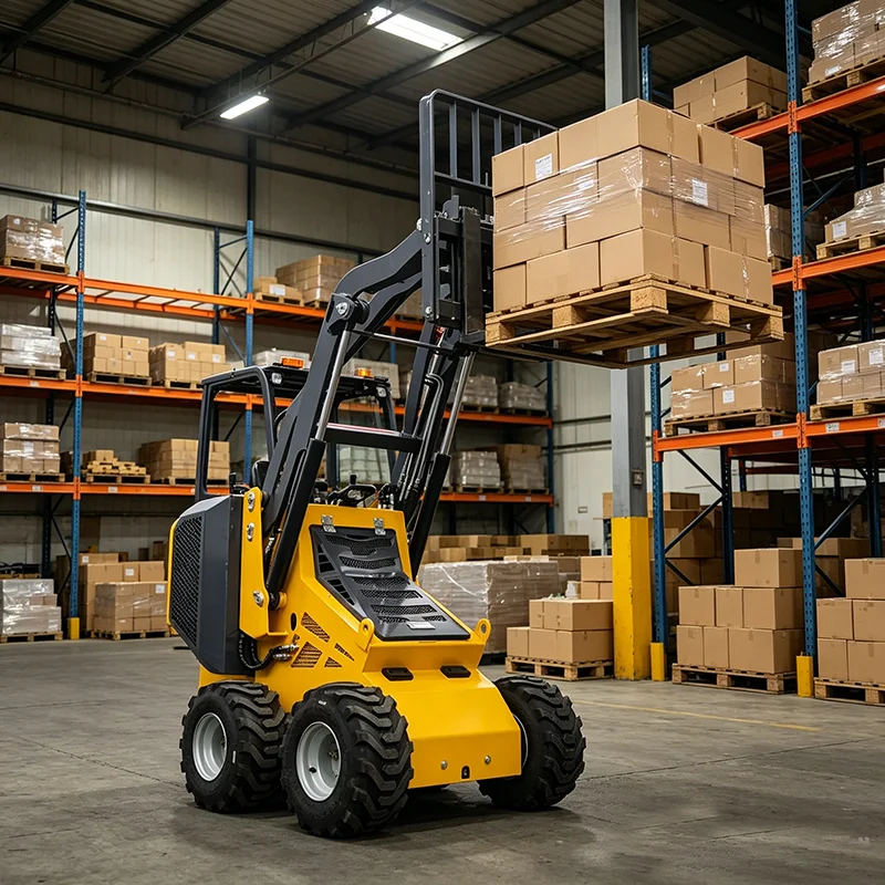 Mini Skid Steer Loader 23HP Hydraulic Wheeled Skid Loader With 4 In 1 Bucket Attachment