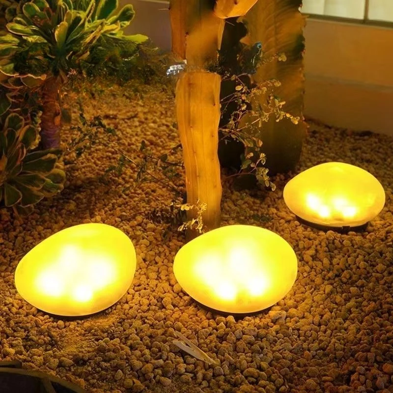 

Outdoor Solar Pebble Floor Lamps Frosted Glass Courtyard Colorful Waterproof and Rainproof Simulation Stone Table Lights Garden