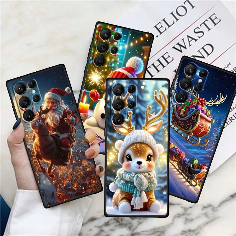 

Luminous Deer Christmas Gift Phone Case For Samsung Galaxy S25 S24 S23 S22 S21 S20 S10 Ultra Plus FE 5G Black Soft TPU Cover