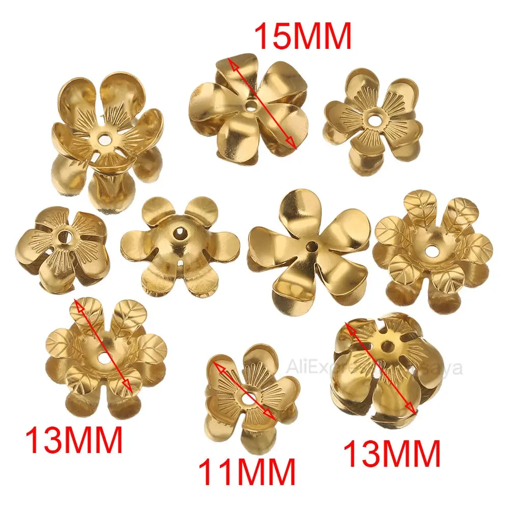 50pcs Stainless Steel Flower Spacer Gold Plated Round Beads Caps End Caps Tessal Needlework Jewelry Making Supplies Diy Findings