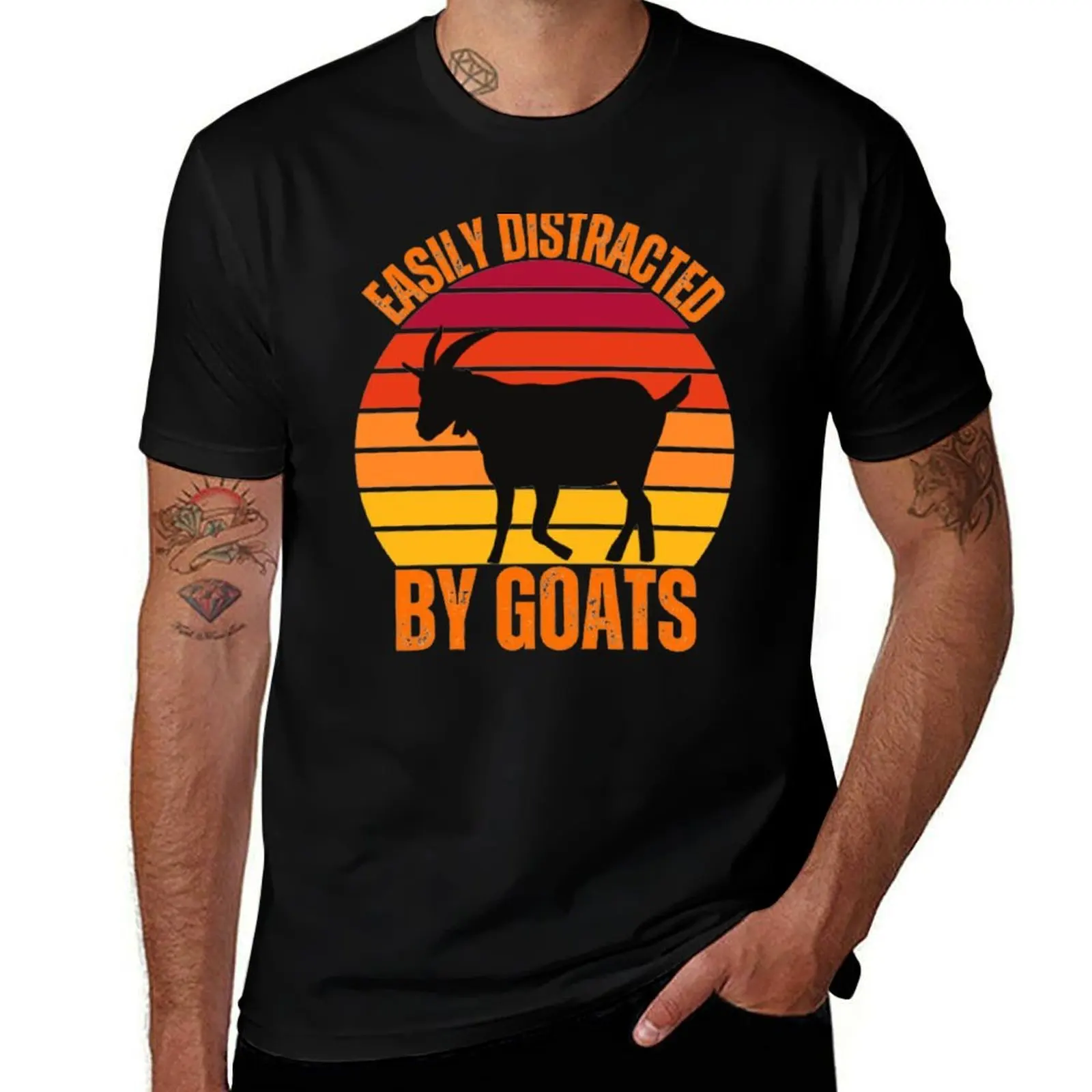 

man summer shirt for t Vintage Distracted By man T-Shirt t t shirts cotton man fit 100% slim shirts Sunset Goats Easily