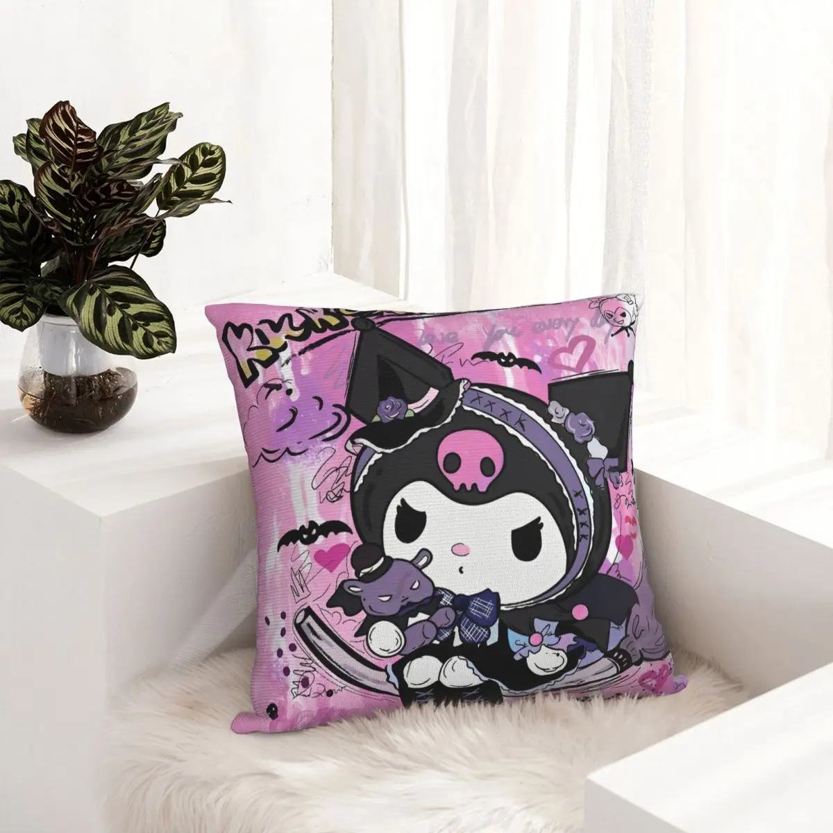 بارد لطيف Kuromi الكرتون أكياسها غطاء الوسادة الأزياء سستة ديكور المخدة لغرفة المعيشة 40x40cm