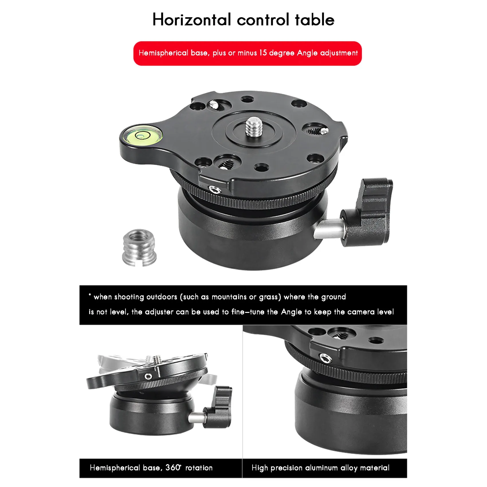 DY-60N Tripod Head Leveling Base Adjusting Plate with Bubble Level for DSLR Camera