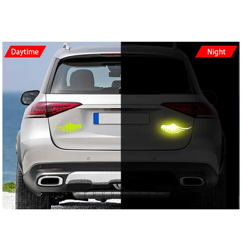 2 Stks/set Engelenvleugels Auto Reflecterende Sticker Stickers Voor Auto Waarschuwingstapes Nacht Veilige Helm Auto Decoratie Accessoire Voiture