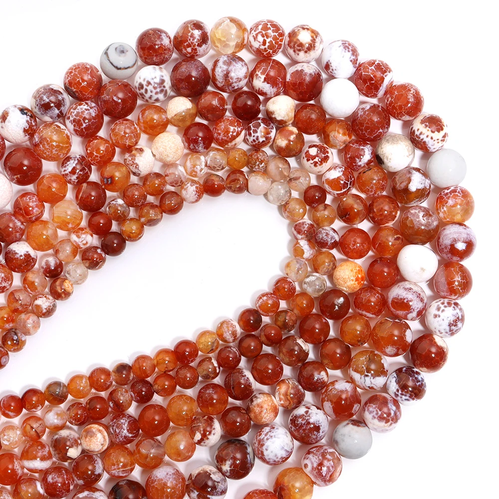 الأوجه الطبيعية الأبيض الأحمر الصقيع متصدع النار العقيق الجزع العقيق الخرز المستديرة 15 ''ستراند 6/8/10 مللي متر سوار ذاتي الصنع إكسسوارات #5