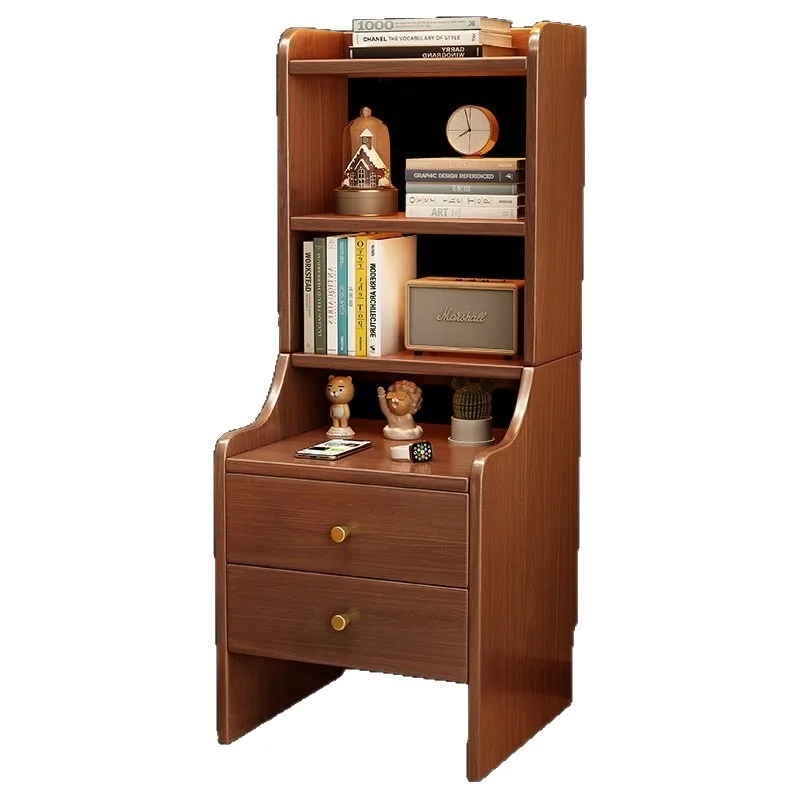 Imported pure log color solid wood bedside table, rubber wood bedroom home shelf 2026 new popular small