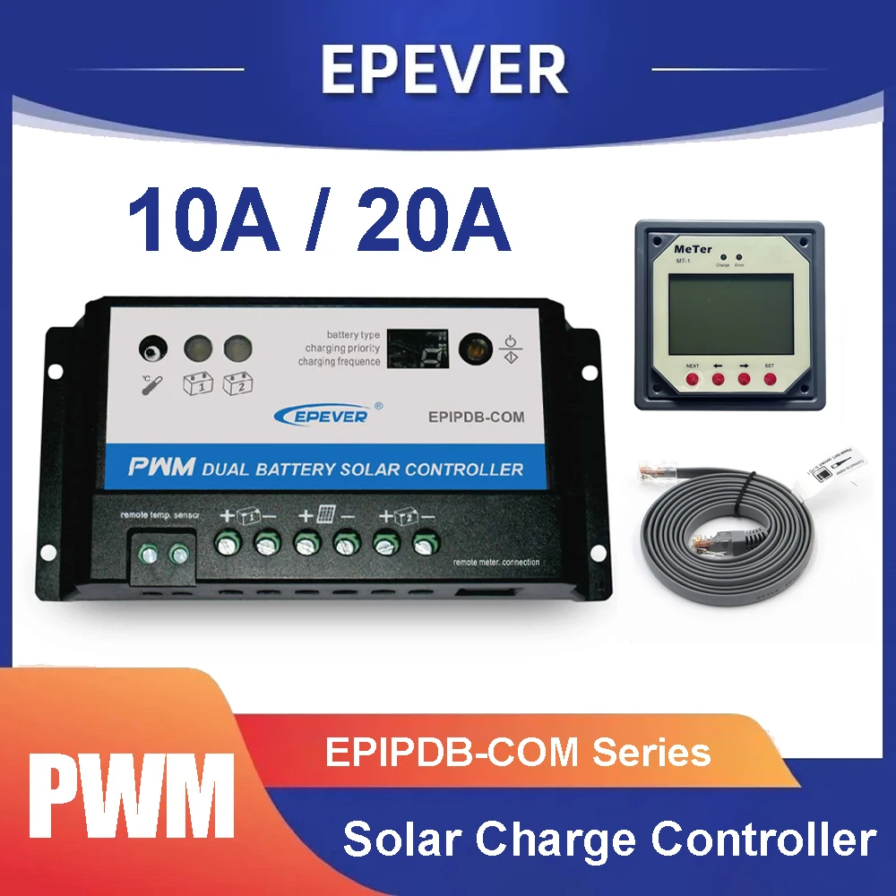 

EPever 20A 10A Dual Battery Solar Controller 12V 24V PWM Charging Regulator With Remote Meter Display MT-1 Optional