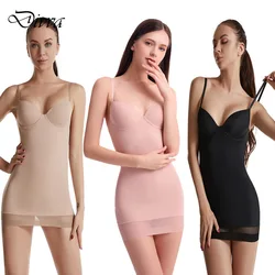 Slimming Full Length Shapewear Slips Nude Straight Tube Dress Body Shaper Women Skinny Under Dresses Underwire Cup Black