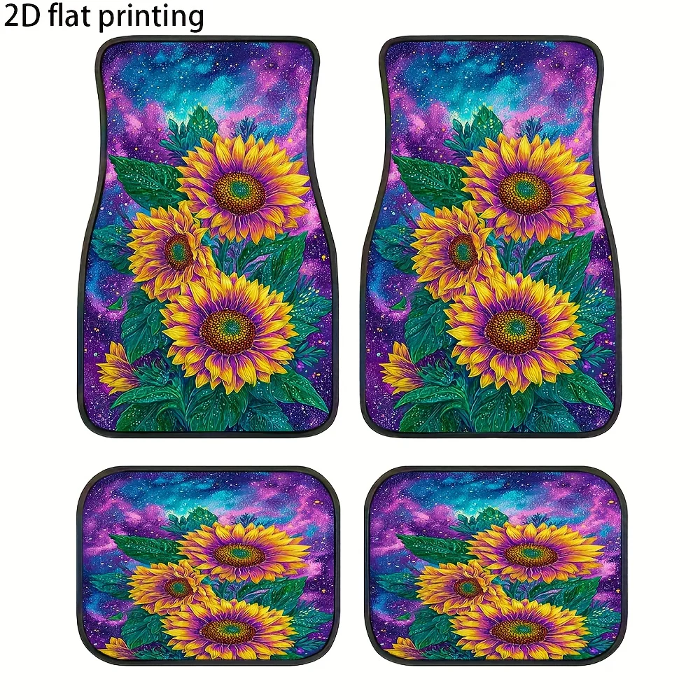4pcs Car Floor Mats, Sunflower Starry Sky Dream Pattern, Material, Universal Car Mats, Suitable For Front And Rear Seats, Washab