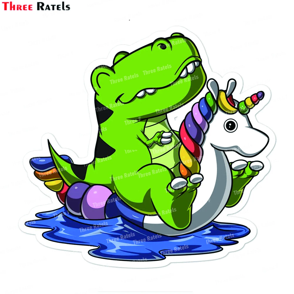 Three Ratels L868 Funny T-Rex Dinosaur Cowboy Riding Unicorn Sticker Car Accessories Home Decoration Mobile Phone Computer Decal