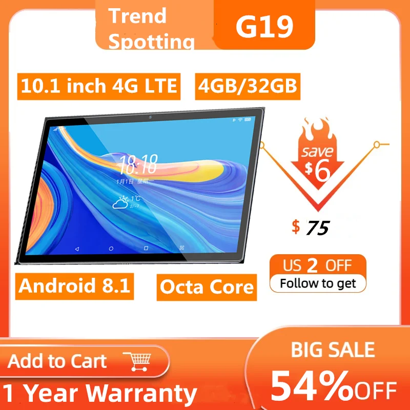 

10.1 INCH 4G LTE Phone Call 4GB+32GB G19 Android 8.1 MTK6750 Tablet PC Octa Core 5000mAh Bluetooth-Compatible WIFI